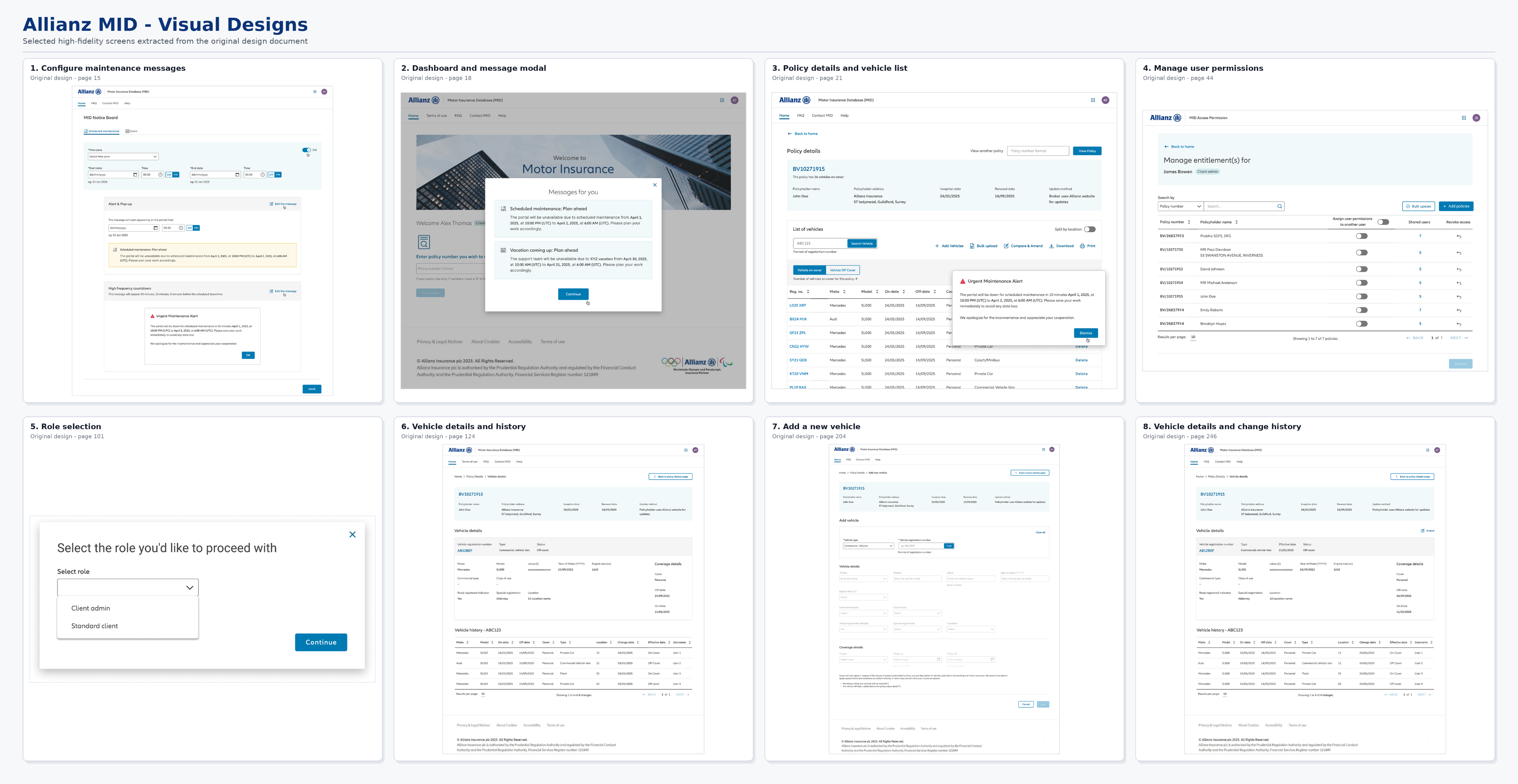Interface concepts translate the flows into Allianz’s visual language.